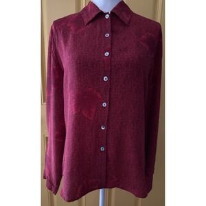 TESS Silk Blouse Red Long Sleeve Size Luxury Feminine Career Size Large‎